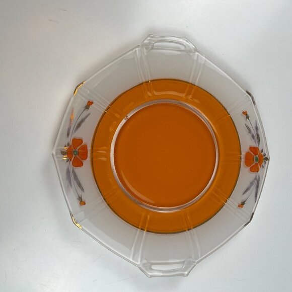 Art Deco handle serving bowl and plate octogonal 30s dish inverted orange paint - Picture 7 of 14